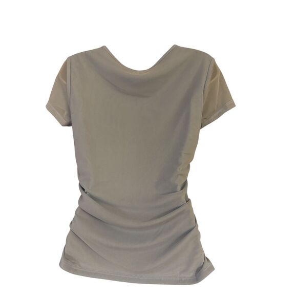 Just Be Women’s Short Sleeve Powder Blue Mesh Ruched Top Stretchy Size Medium - Picture 3 of 6